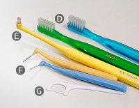 Ｄ 歯ブラシのスタンダード　Ｅ ワンタフト歯ブラシ　Ｆ 歯間ブラシ　Ｇ 糸ようじ